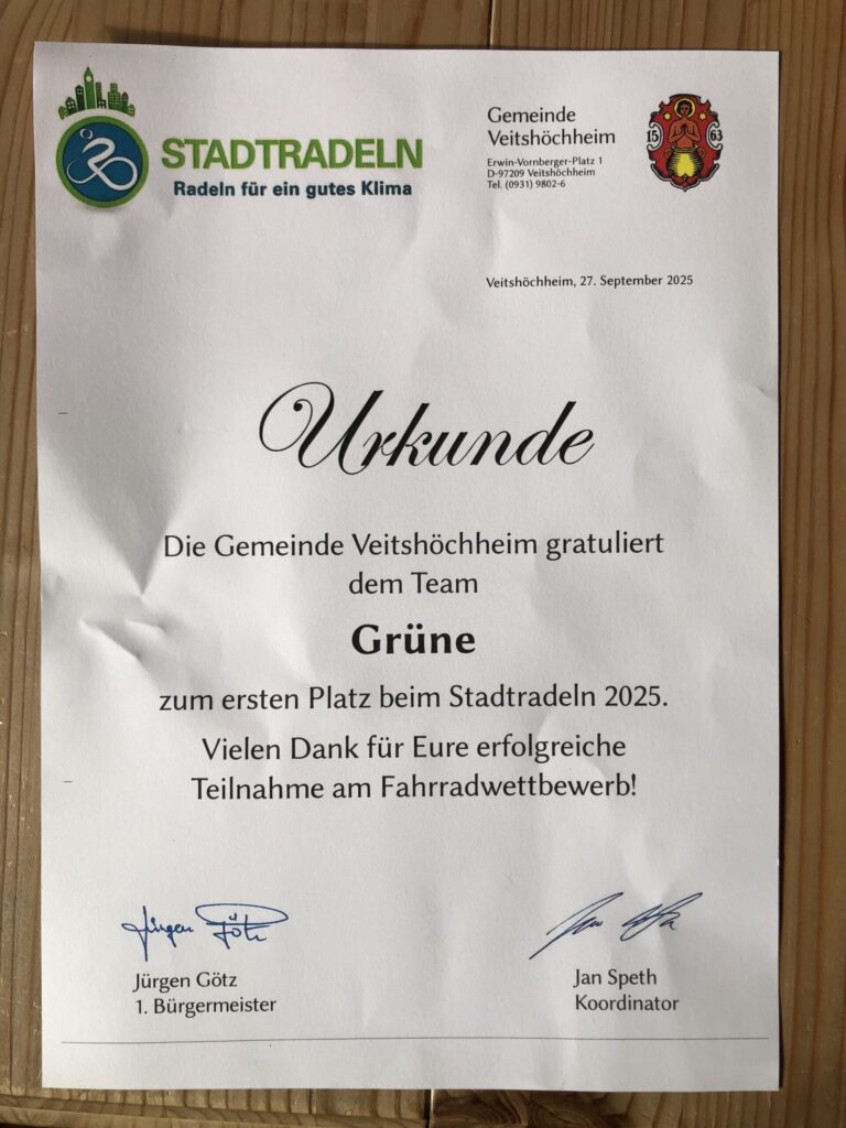 Team „Grüne“ belegte wieder den 1. Platz beim Stadtradeln